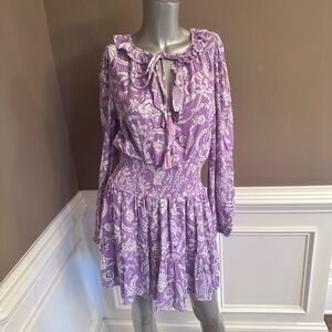House Of Harlow 1960 Smocked Purple Floral Dress Sz Small